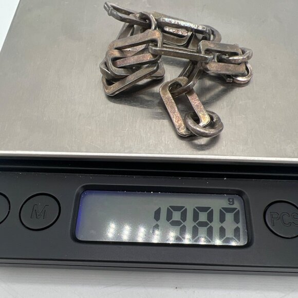 Handmade Sterling Silver Link Bracelet 6.75” Artisan Industrial Modernist - Picture 8 of 13